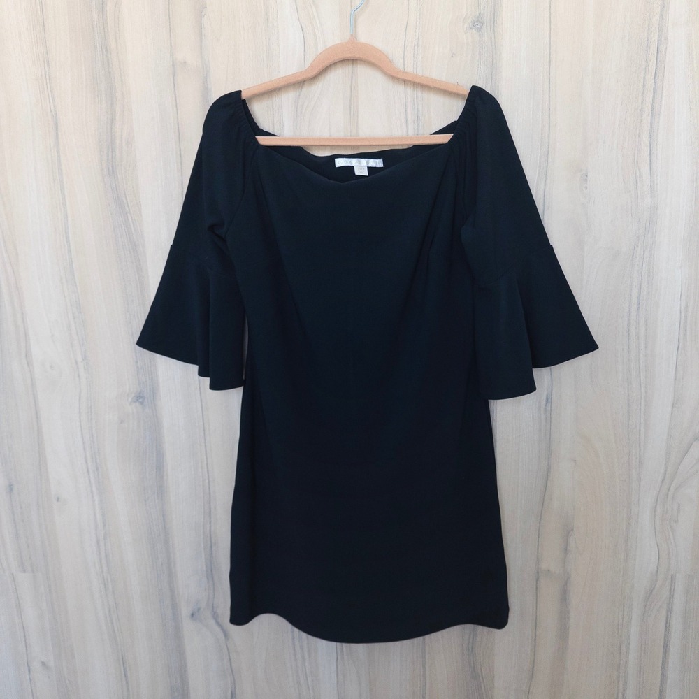 Boston Proper Off Shoulder Bell Sleeve Shift Dress S Black Classic Cocktail Chic